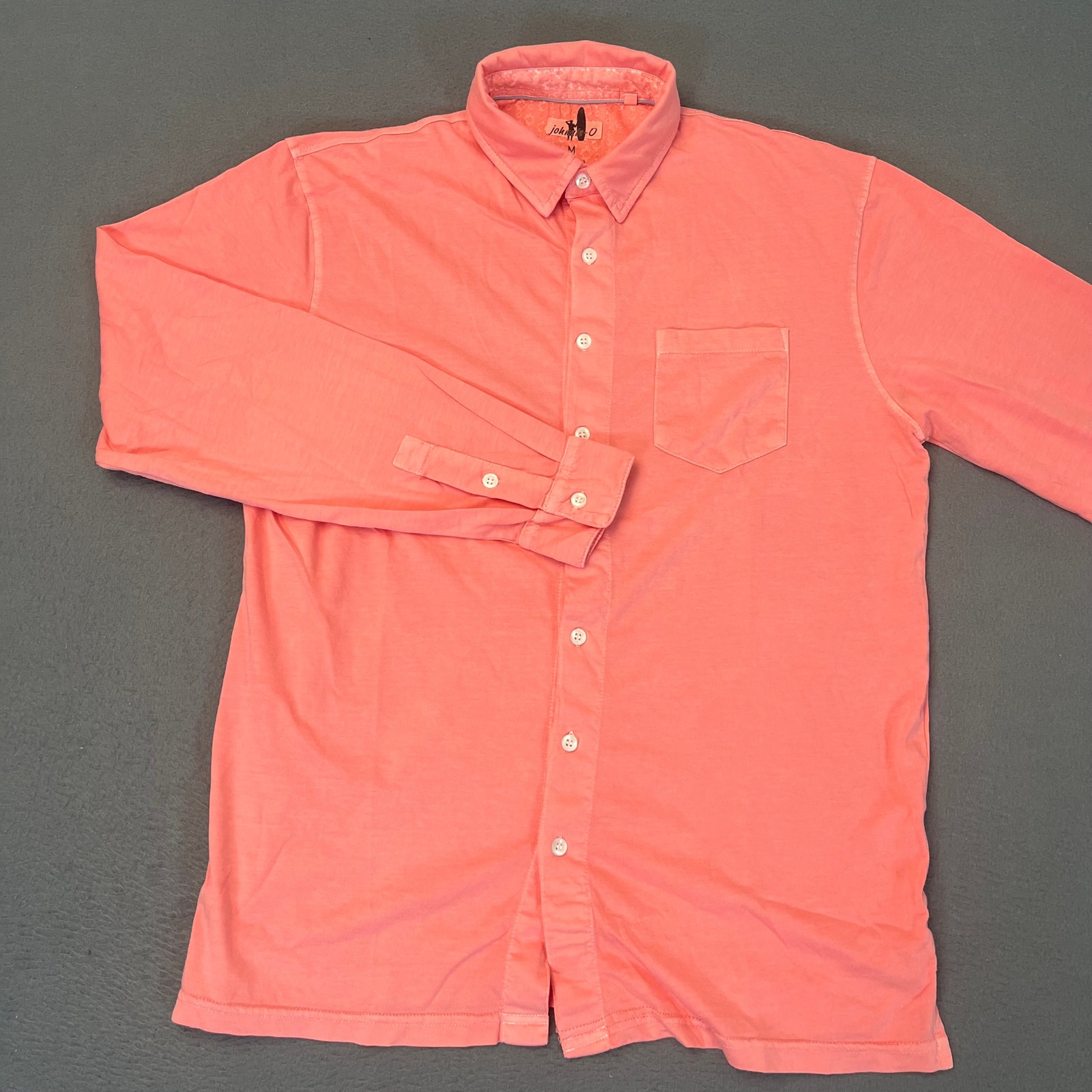 Johnnie-O Mens Medium Long Sleeve Button Down Shirt Coral Pink Cotton Jersey